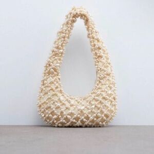 Zara Cream Beaded Shoulder Bag